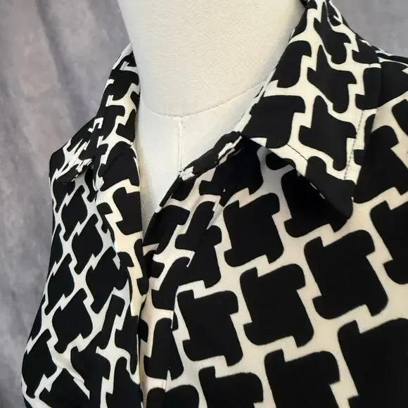 Laundry by Shelli Segal Size 2  Black & White blue bow Geometric Print Dress - Picture 8 of 12